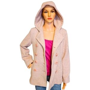 WM Y2K MUDD Pink Wool Blend Peacoat w/Hood Size S PREPPY SOFTGIRL FAIRY COQUETTE